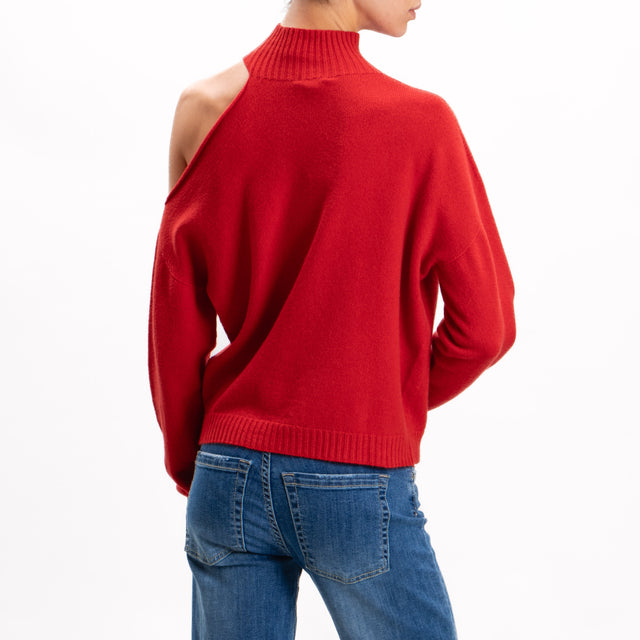 Tensione in-Maglia cut out collo montato - rosso