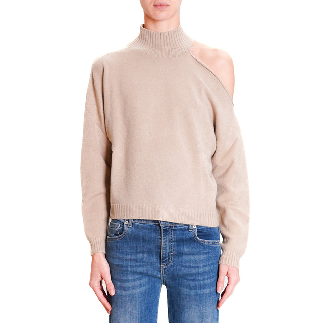 Tensione in-Maglia cut out collo montato - sand