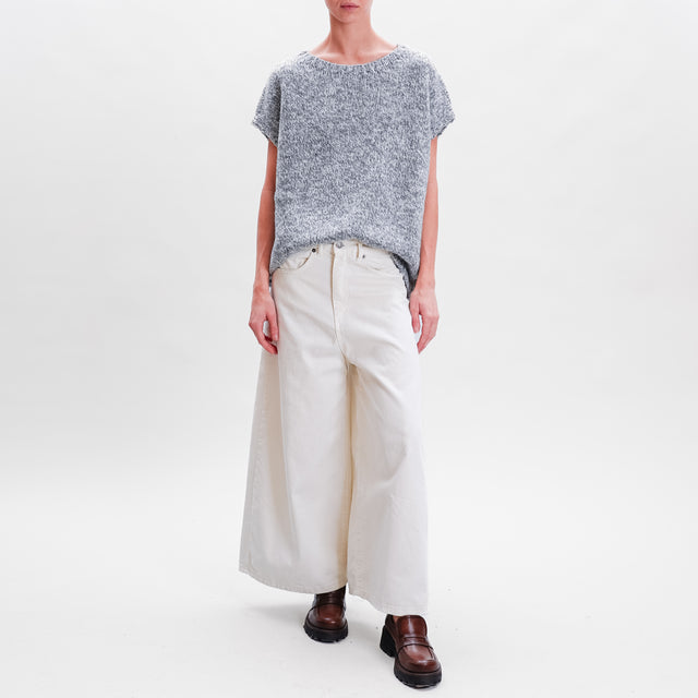 Tensione in- Pantalone wide leg in cotone drill - latte