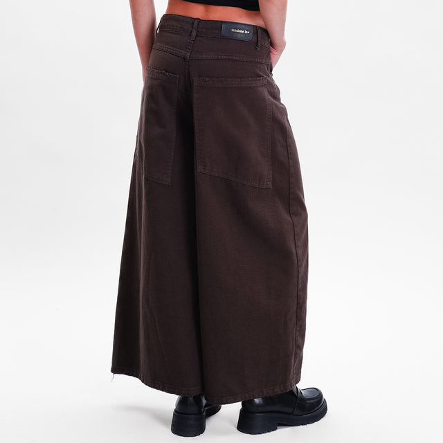 Tensione in- Pantalone wide leg in cotone drill - moro