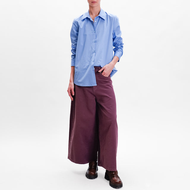 Tensione in- Pantalone wide leg in cotone drill - prugna