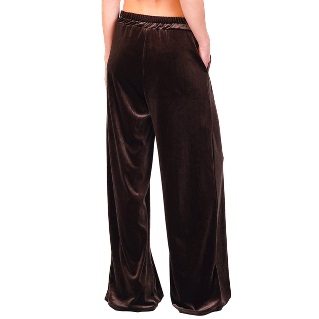 Tension in-Pantalone elastic velvet back - dark brown