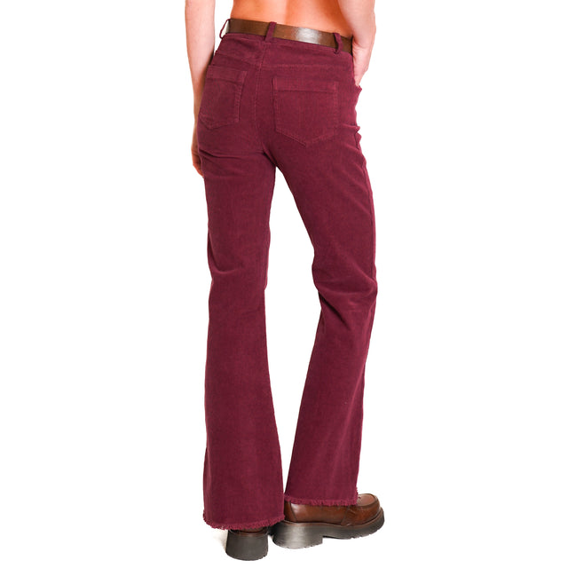 Tension in-Pantalone velvet 1000 stripes flared - Bordeaux