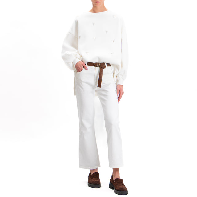 Tensione in-Pantalone trombetta con cintura - bianco