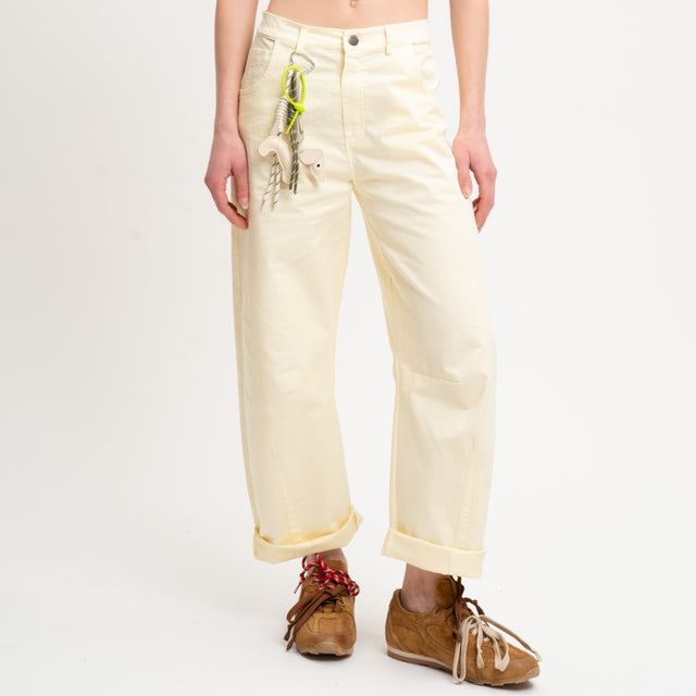 Tensione in-Pantalone barrel cotone elasticizzato con charms - giallo