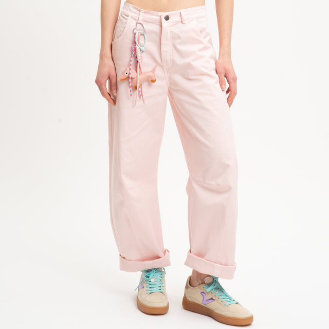 Tensione in-Pantalone barrel cotone elasticizzato con charms- rosa