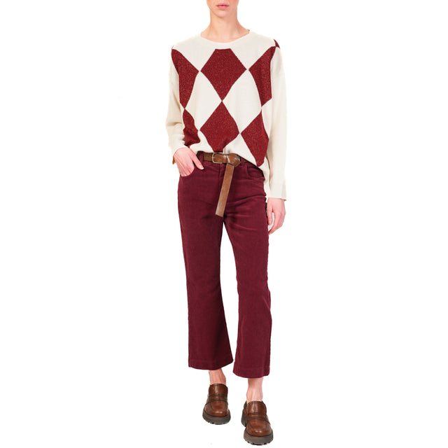 Tensione in-Pantalone cropped velluto 1000 righe - bordeaux