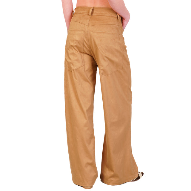 Tensione in-Pantalone GIUSI wide leg effetto suede - camel