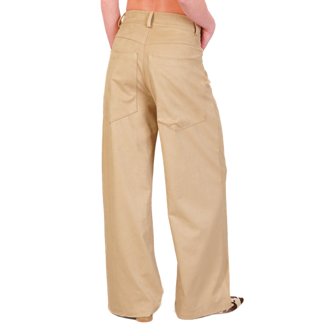 Tensione in-Pantalone GIUSI wide leg effetto suede - sand