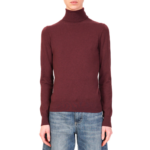 Tension in-High Neck Sweater - Bordeaux