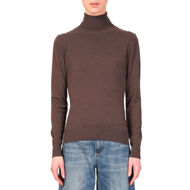 Tension in-High neck sweater - dark brown