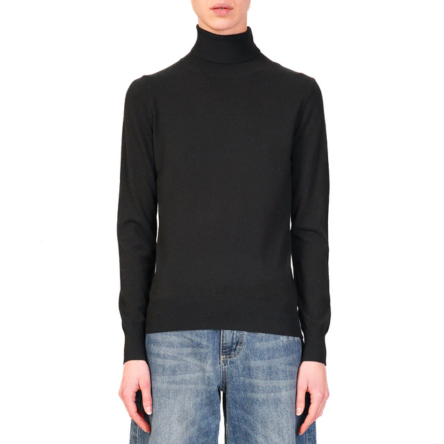 Tension in-High Neck Sweater - Black