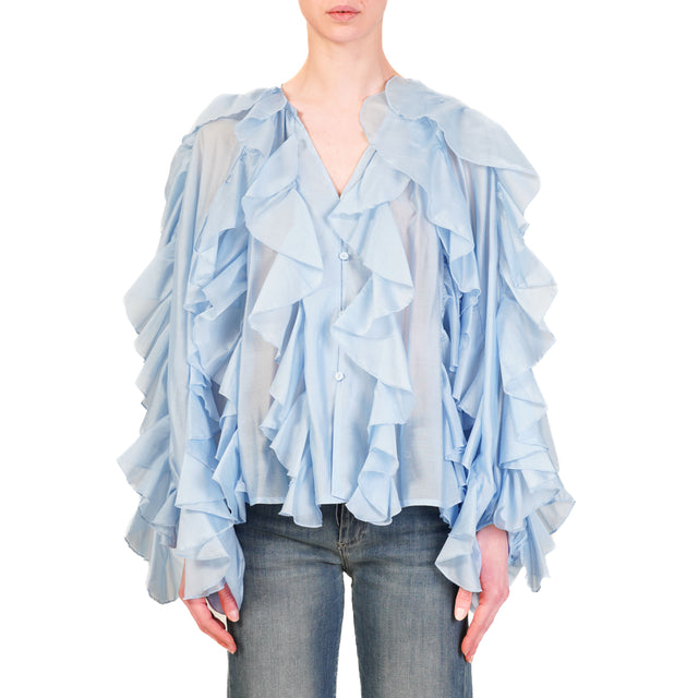 Tensione in-Camicia mussola con rouches - celeste