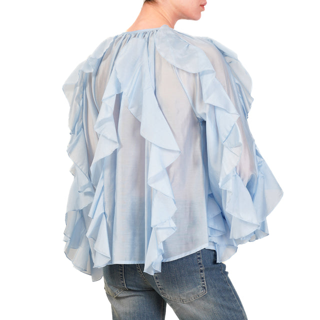 Tensione in-Camicia mussola con rouches - celeste