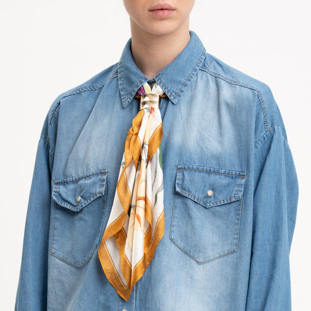 Tensione in-Camicia jeans con foulard - denim/latte/verde