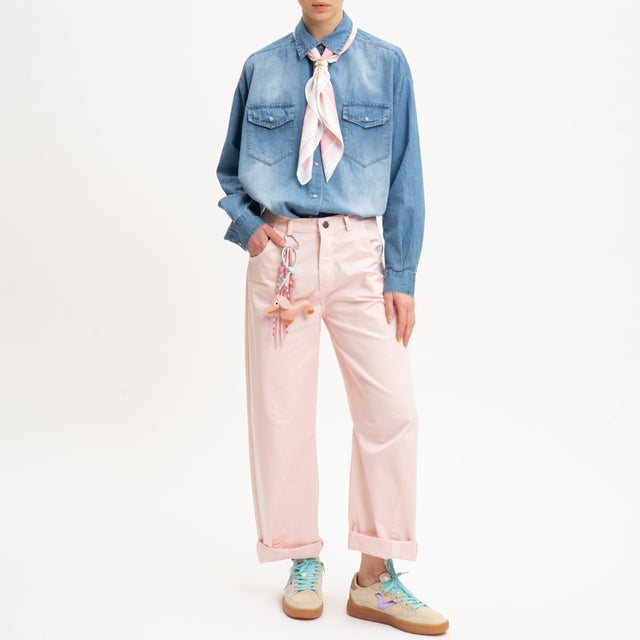 Tensione in-Camicia jeans con foulard - denim/latte/rosa