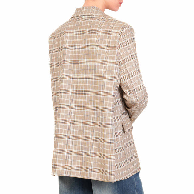 Tensione in-Giacca over check con spilla - beige/cuoio/celeste