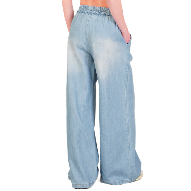 Tensione in-Jeans wide leg con coulisse - denim