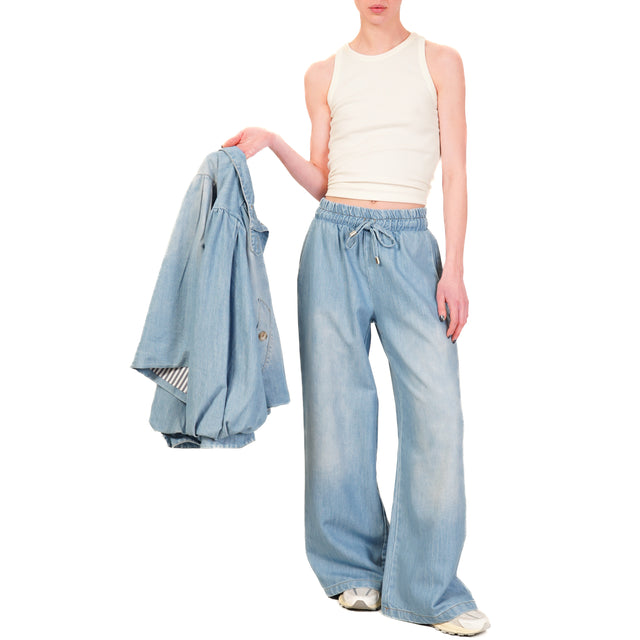 Tensione in-Jeans wide leg con coulisse - denim