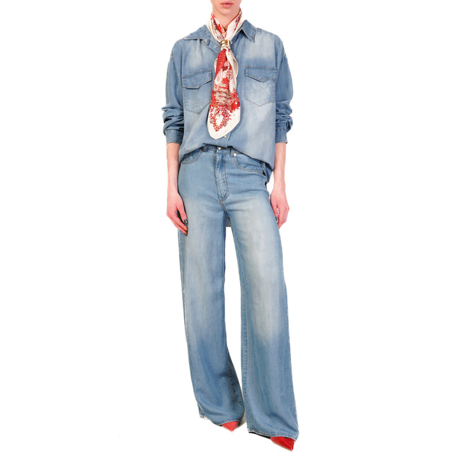 Tensione in-Pantalone chambray wide leg - denim