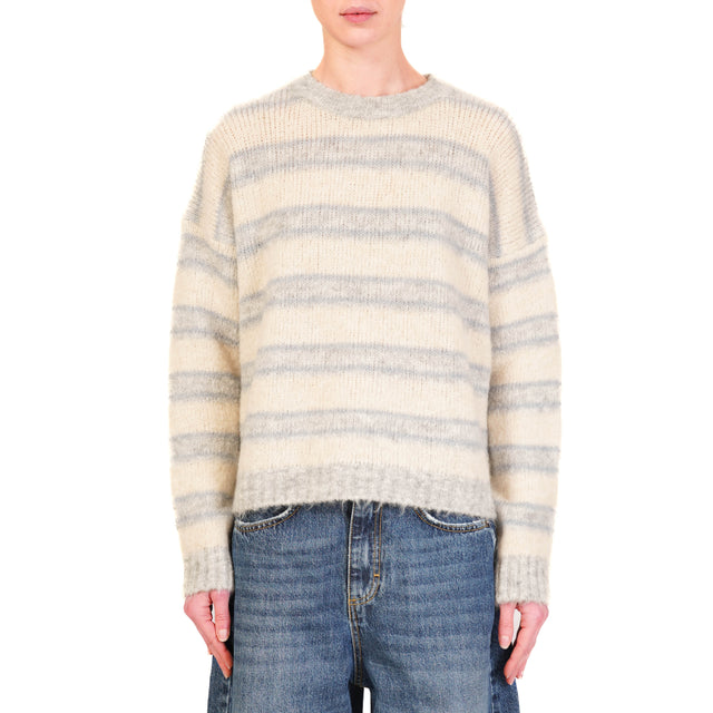 Tensione in-Maglia mohair elasticizzato a righe - grigio/panna/celeste