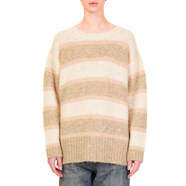 Tensione in-Maglia a righe mohair elasticizzato - beige/rosa/panna