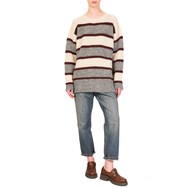 Tensione in-Maglia a righe mohair elasticizzato - grigio/bordeaux/panna