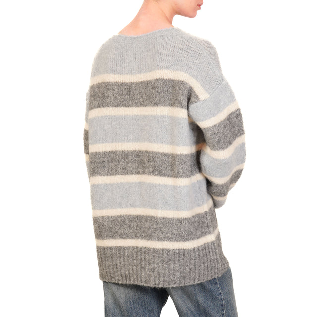 Tensione in-Maglia a righe mohair elasticizzato - grigio/panna/celeste