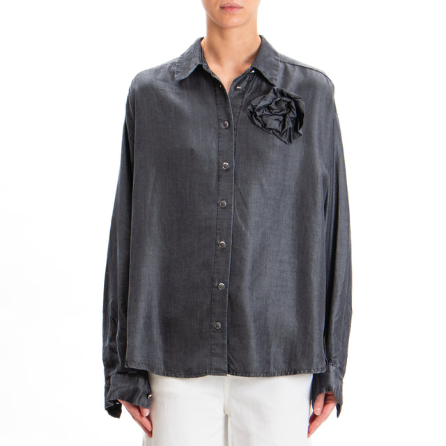 Tensione in-Camicia con spilla tela lyocell - nero