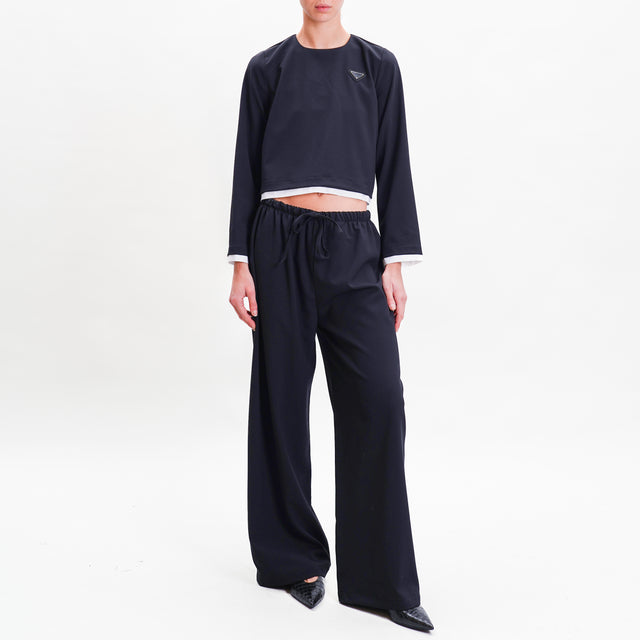 Tensione in-Blusa crop doppio tessuto - nero