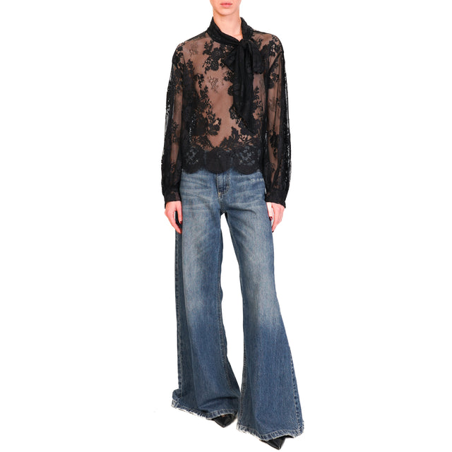 Tensione in-Blusa in pizzo con fiocco - nero