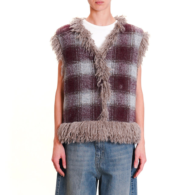 Tensione in-Gilet check interno ecomongolia - bordeaux/perla/taupe