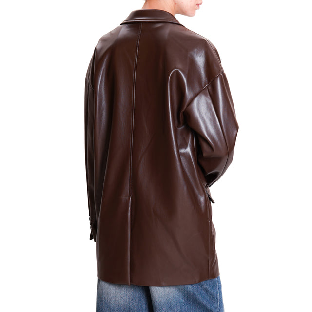 Tension in-Leather jacket with back slit - dark brown