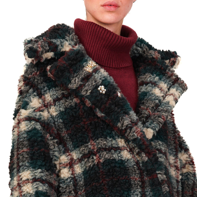 Tensione in-Cappotto teddy check con spille misto - petrolio/vino