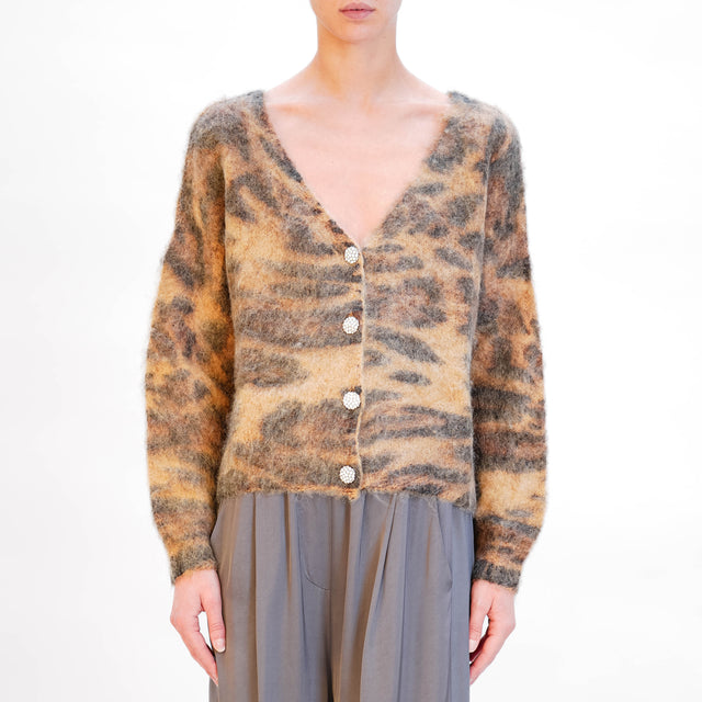 Tensione in-Cardigan mohair fantasia animalier - sughero