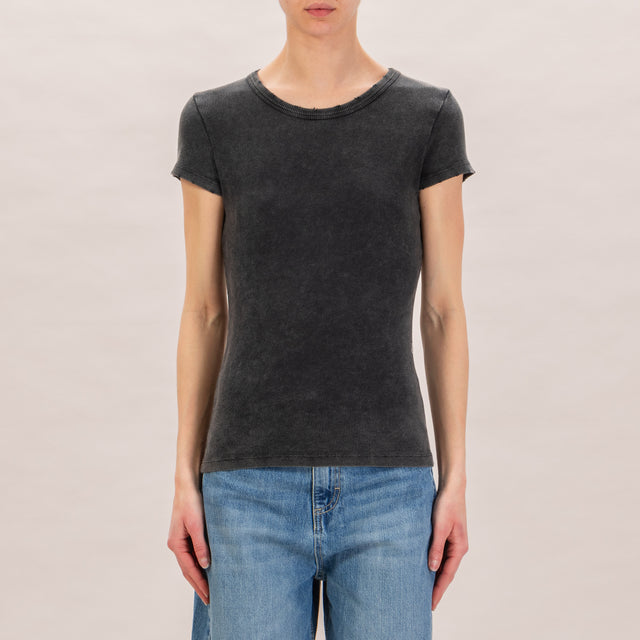 Vicolo-Camiseta de media manga con lavado a la piedra - plomo