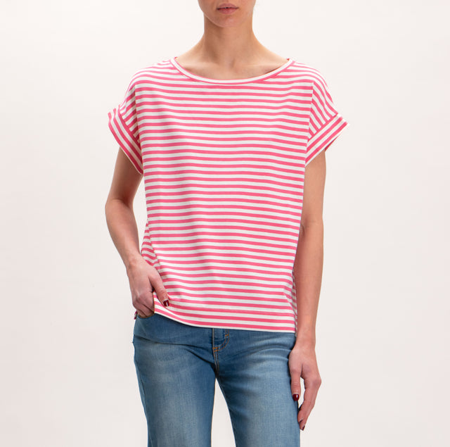 Vicolo- Camiseta box a rayas - blanco/rosa
