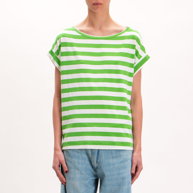 Vicolo-Camiseta de punto de rayas - leche/verde