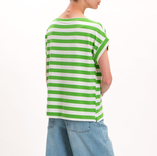 Vicolo-Camiseta de punto de rayas - leche/verde
