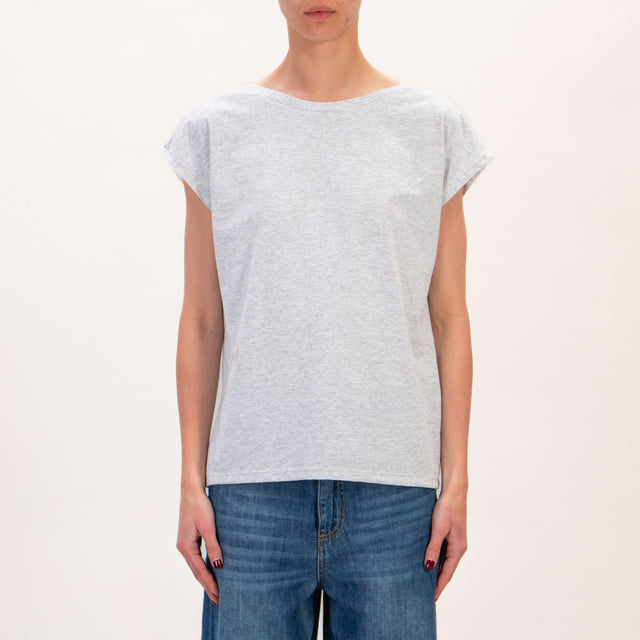 Camiseta con cuello en V en la espalda - gris melange