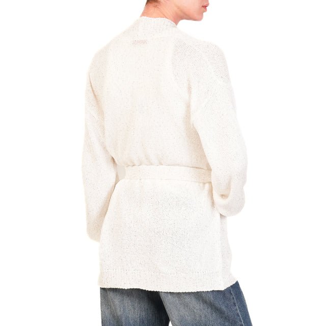 Kontatto-Cardigan micropaillettes con spilla - off white