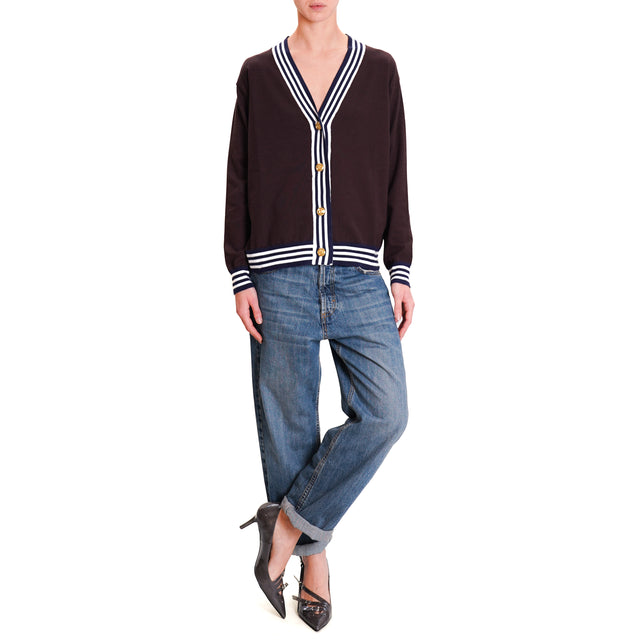 Vicolo-Cardigan bottoni dorati - moro/latte/blu