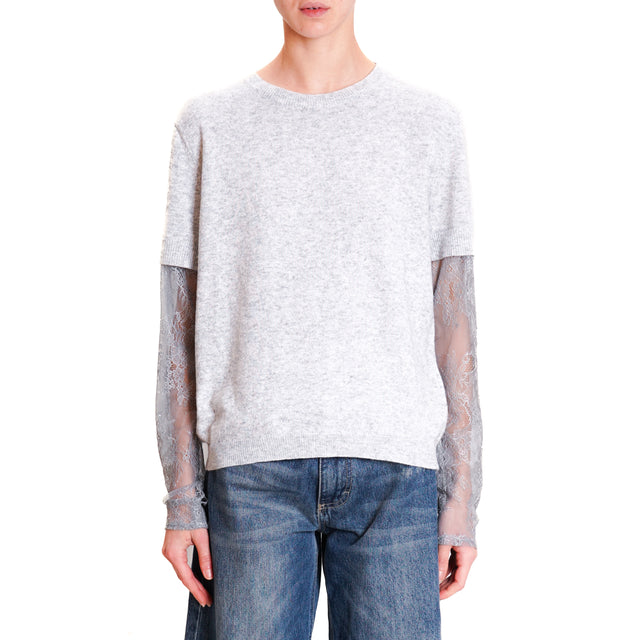 Vicolo-Maglia doppio tessuto misto cashmere - perla/grigio