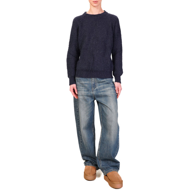 Vicolo-Maglia mohair a coste - blu