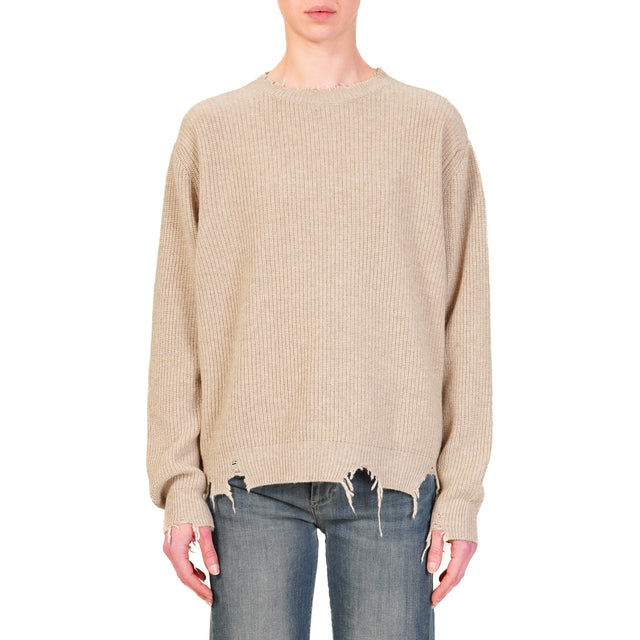 Vicolo-Maglia misto cashmere con rotture - tortora