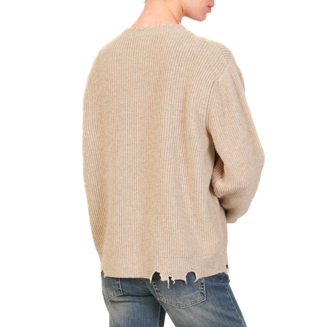 Vicolo-Maglia misto cashmere con rotture - tortora