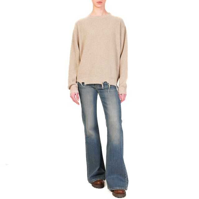 Vicolo-Maglia misto cashmere con rotture - tortora