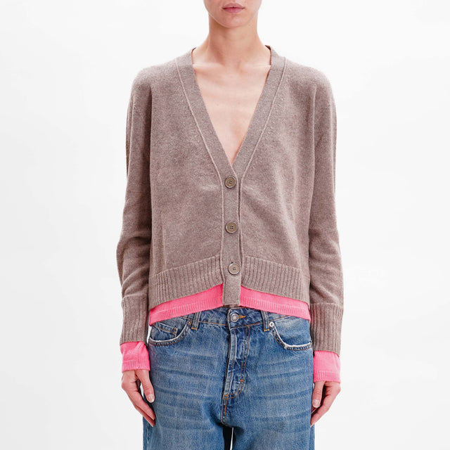 Vicolo-Cardigan misto cashmere - tortora/fucsia