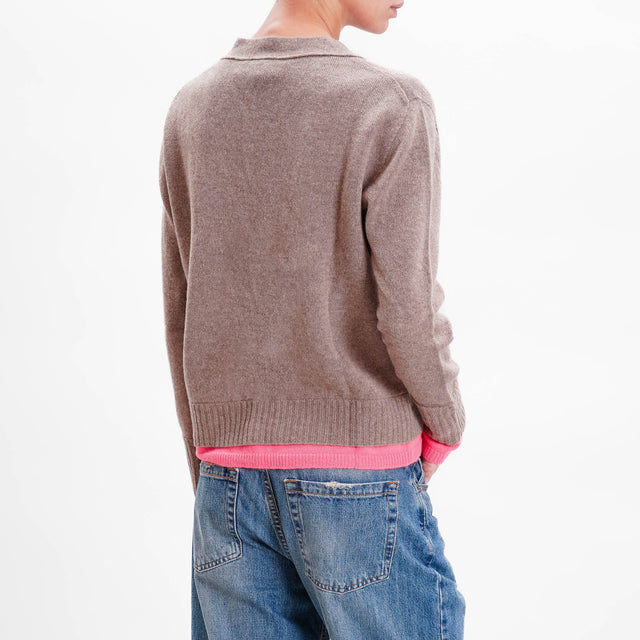 Vicolo-Cardigan misto cashmere - tortora/fucsia