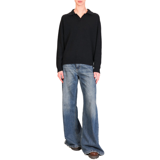 Vicolo-Maglia collo polo misto cashmere - nero